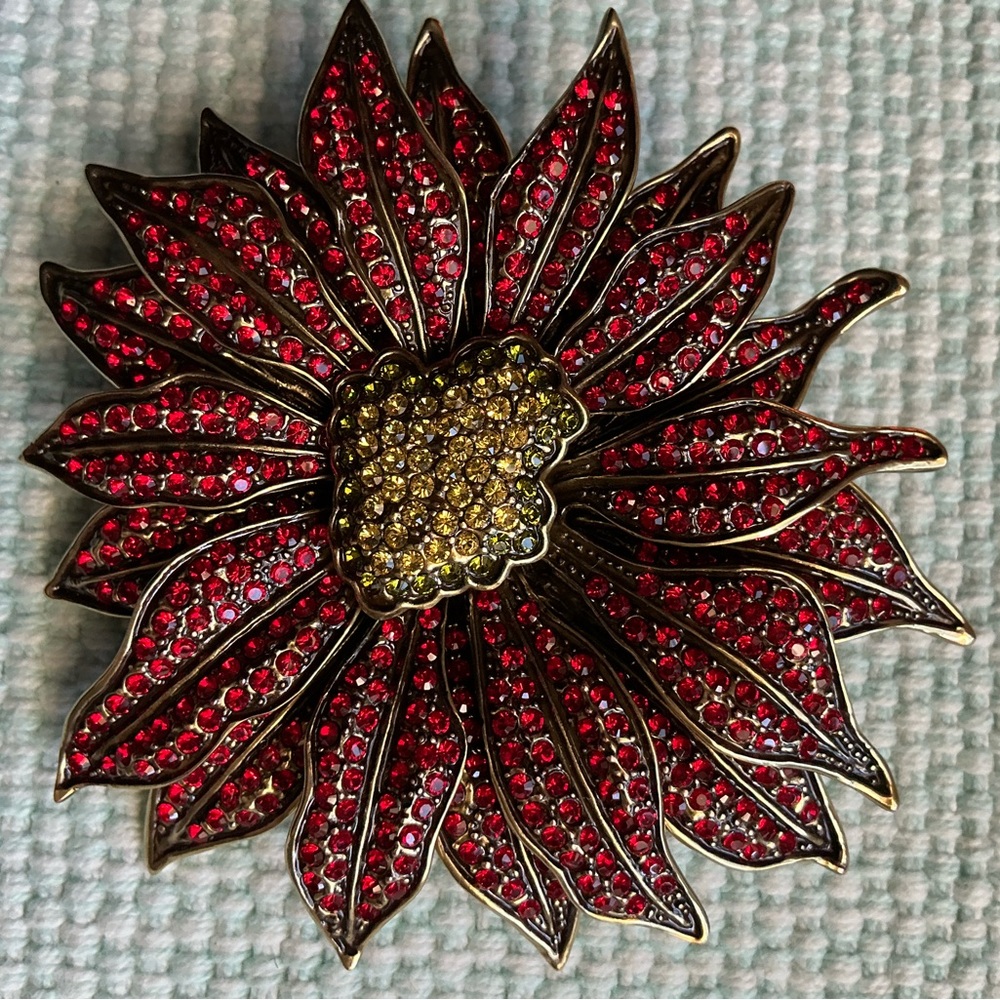 Heidi Daus Red and Gold Crystal Brooch